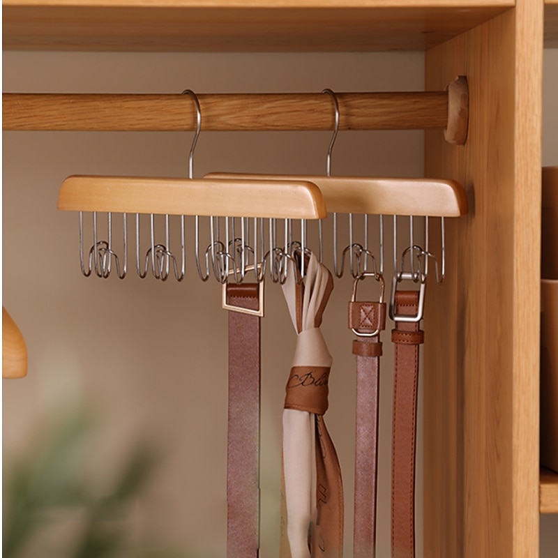 Wood Belt Scarf Neckties Hanger Scarves Holder Metal Clothes Storage Hanger Rack Towel Shelf Closet Storage Organizer Supplies2