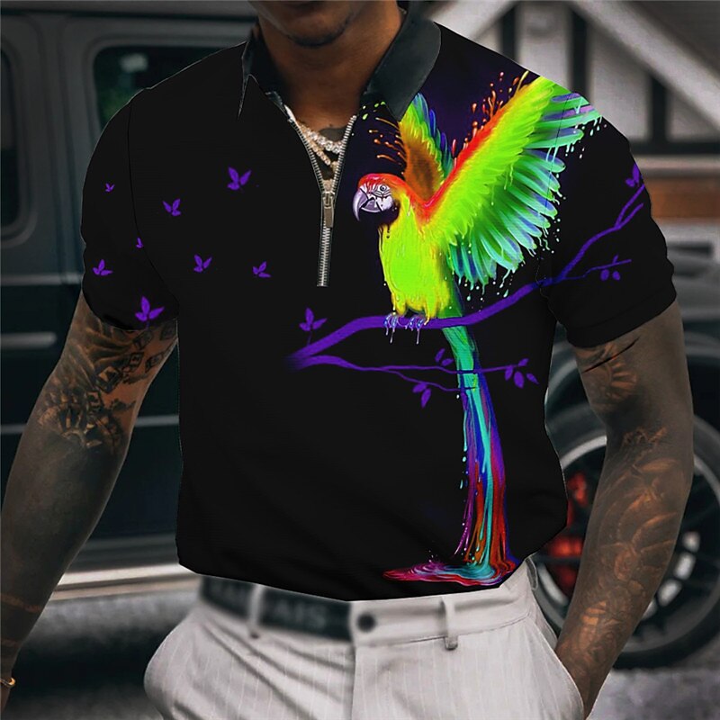 Men's Parrot Hawaiian Polo Shirts Golf Shirt Short Sleeve Polo Shirts Collared Shirts Casual Funny Beach Wear Vacation Wear Party Outfits 3D Print Quarter Zip Polo Yellow Red Blue4