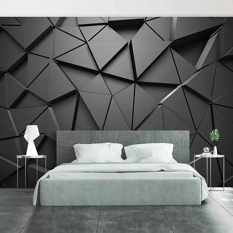 Cool Wallpapers Black Wallpaper Wall Mural 3D Geometric Stripe Covering Sticker Peel and Stick Removable PVC/Vinyl Material Self Adhesive/Adhesive Required Wall Decor for Living Room Kitchen Bathroom4