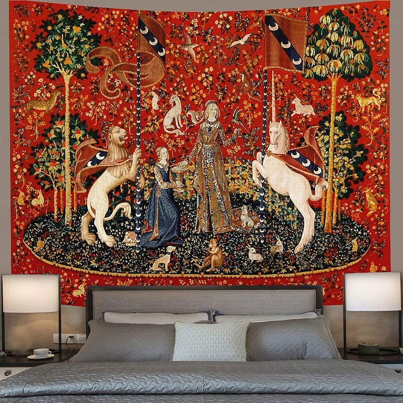 Medieval Lady Painting Tapestry Middle Age Tapestry Wall Art Large Tapestry Mural Decor Photograph Backdrop Blanket Curtain Home Bedroom Living Room Decoration4