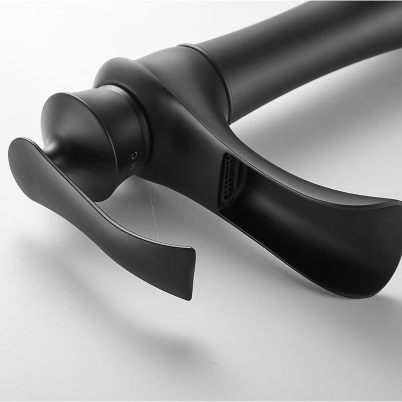 Waterfall Basin Sink Mixer Faucet Black, Tall Bathroom Taps Single Handle One Hole with Hot and Cold Hose Vessel Water Tap Deck Mounted 8