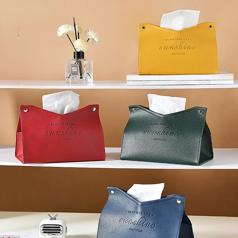 Leather Tissue Box Nordic Car Tissue Box INS Home Living Room Decoration Bedroom Kitchen Desktop Storage Box Napkin Holder