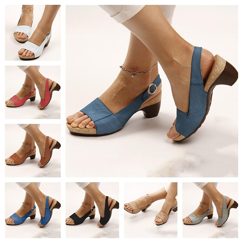 Women's Navy Blue Slingback Wedge Sandals with Open Toe and Buckle Strap - Comfortable Summer Shoes3