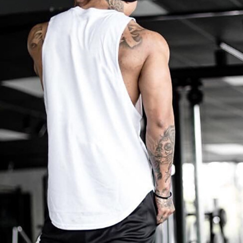 Men's Workout Tank Top Running Tank Top Sleeveless Vest / Gilet Athletic Athleisure Solid Colored Quick Dry Soft Sweat wicking Breathable Jogging Training Bodybuilding Sportswear Activewear White2