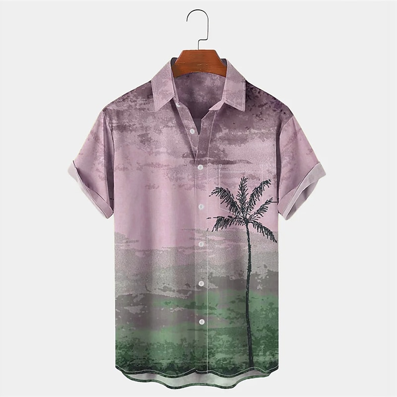 Men's Palm Tree Tropical Plants Shirt Summer Hawaiian Shirt Aloha Shirt Short Sleeves Shirt Turndown Tropical Fashion Hawaiian Outdoor Street Hawaiian Pink Blue Green S M L3