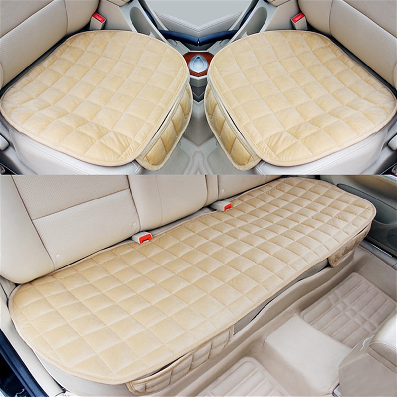 Plush Plaid Thicken Warm Car Seat Cushion Pad Car Seat Protector Car Front Rear Seat Covers For Car SUV Truck Car Accessories4