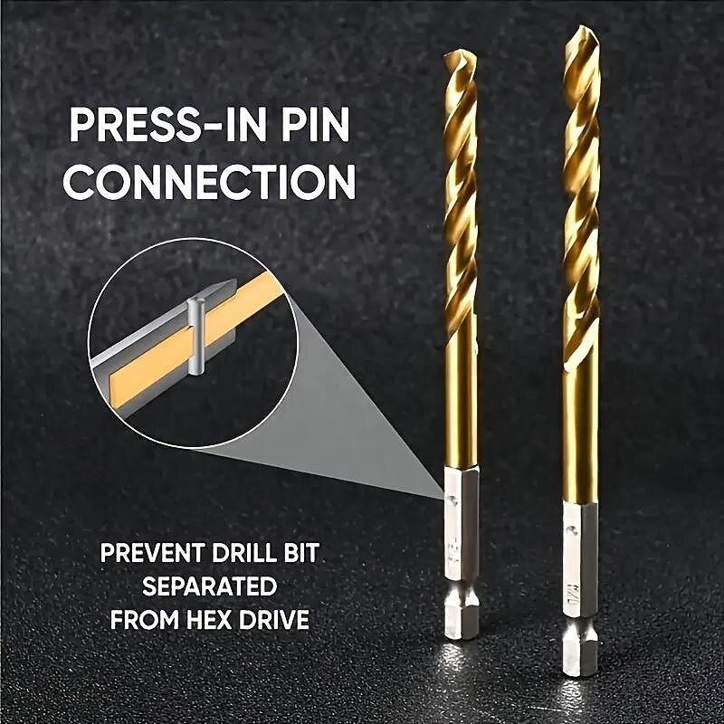 13pcs/set HSS Titanium Coated Drill Bit Set 1/4 Hex Shank 1/16"-1/4" Electric Drill Twist Drill Bit Twist Drill Bit Hex Shank 1.5-6.5mm Hex Handle Twist Drill For Wood, Plastic, Aluminum Alloy, Metal4