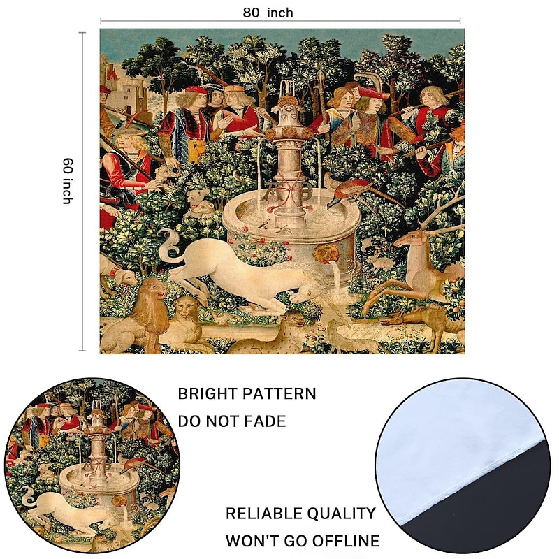 Unicorn Medieval Tapestry Middle Age Tapestry Wall Art Large Mural Decor Photograph Backdrop Blanket Curtain Home Bedroom Living Room Decoration2