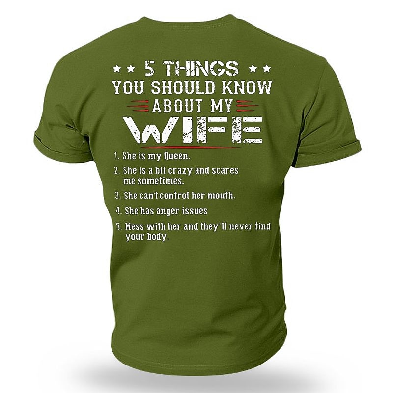 Men's Funny Graphic T-Shirt - "5 Things You Should Know About My Wife" Husband Gift Tee3