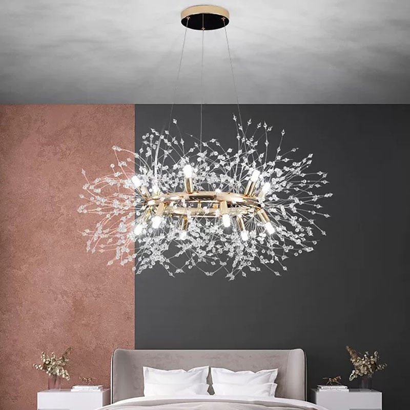 Fireworks Crystal Chandelier Modern, Sputnik Dandelion Chandelier, 12/20 Lights Chrome Pendant Lighting for Restaurant Stairs Kitchen Dining Room Bedroom Living Room