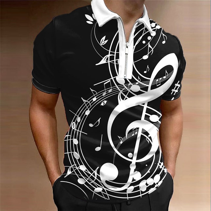 Music Festival Men's Music Zip Polo Shirts Golf Shirt Short Sleeve Polo Shirts Collared Shirts Casual Vacation Wear Festival Wear Party Outfits 3D Print Quarter Zip Polo Black White Wine2