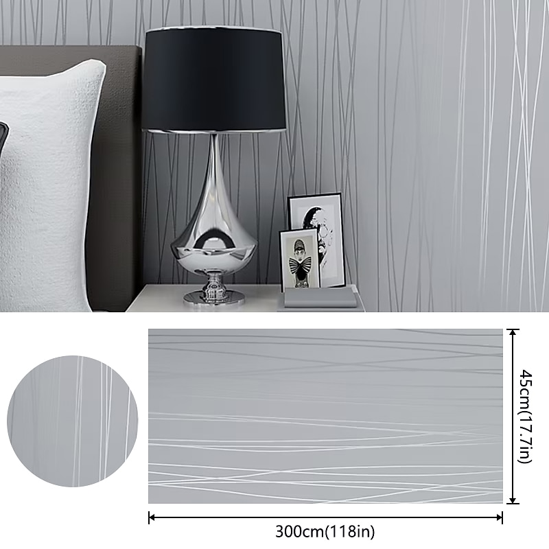 Wallpaper Wall Covering Sticker Film Peel and Stick Removable Plain Vertical Stripes Non Woven Home Decor 300*45cm2