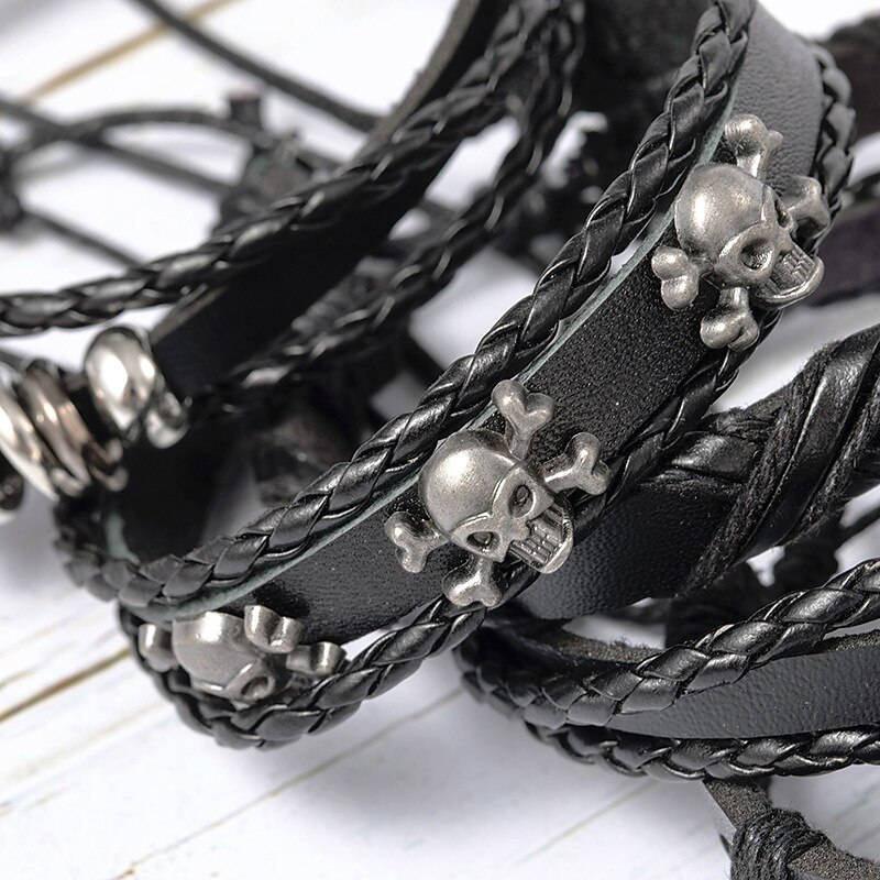 Popular Jewelry Punk Skeleton Series Leather Bracelet Handcrafted Hand Jewelry For Halloween4