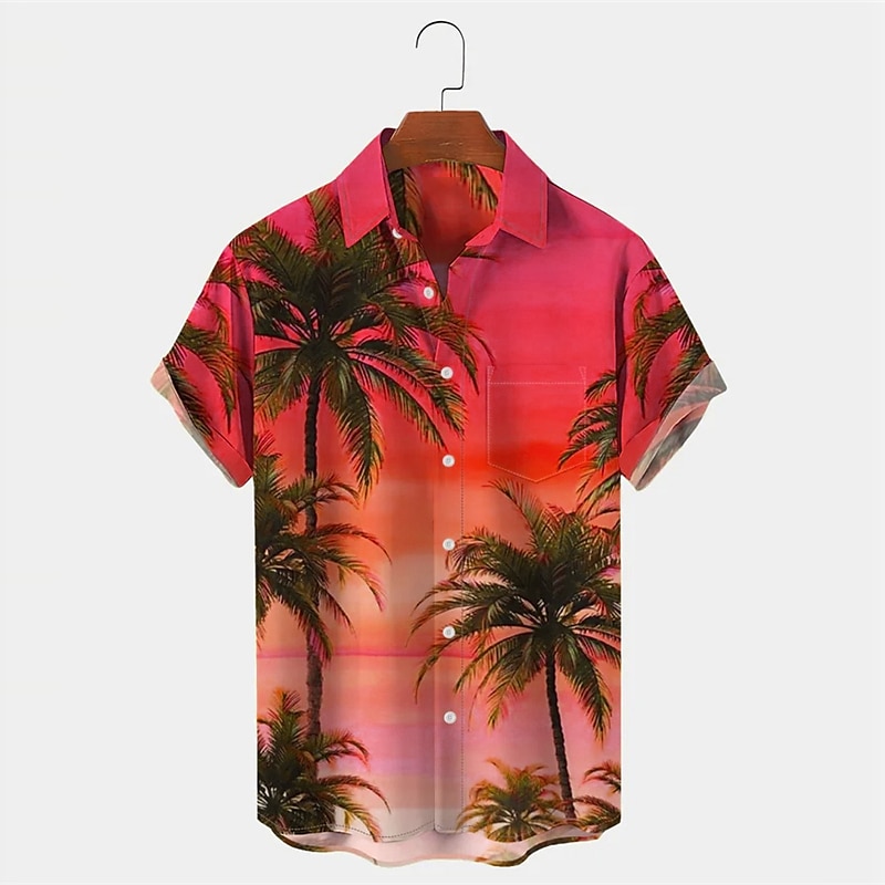 Men's Palm Tree Tropical Plants Shirt Summer Hawaiian Shirt Aloha Shirt Short Sleeves Shirt Turndown Tropical Fashion Hawaiian Outdoor Street Hawaiian Red Blue Orange S M L4