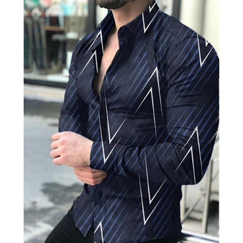 Men's Geometry Shirt Long Sleeve Fashion Streetwear Designer Outdoor Casual Daily Fall & Winter Turndown Print Button-Down White Royal Blue Blue Purple Gold4