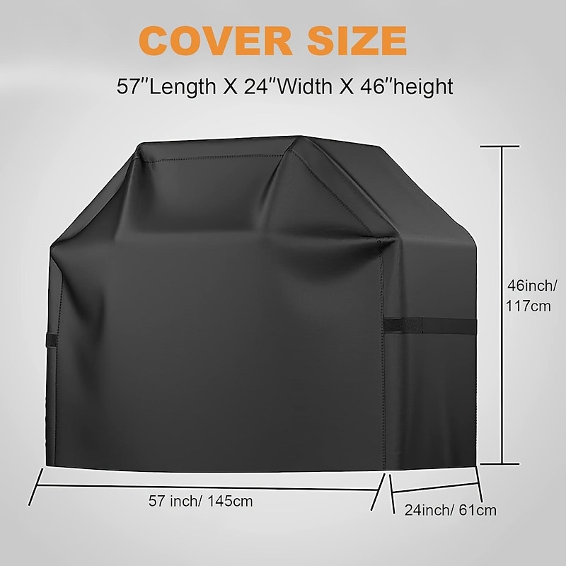 Grill Cover, BBQ Grill Cover, Waterproof, Weather Resistant, Rip-Proof, Anti-UV, Fade Resistant, With Adjustable Strap, 57 Inch, Black2