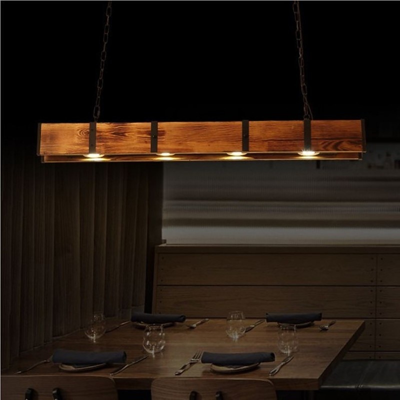 LED Pendant Light 100 cm Liner Design Warm White 4-Light Wood Industrial Vintage Style Deaign Home Office Entry & Mudroom Dining Room4