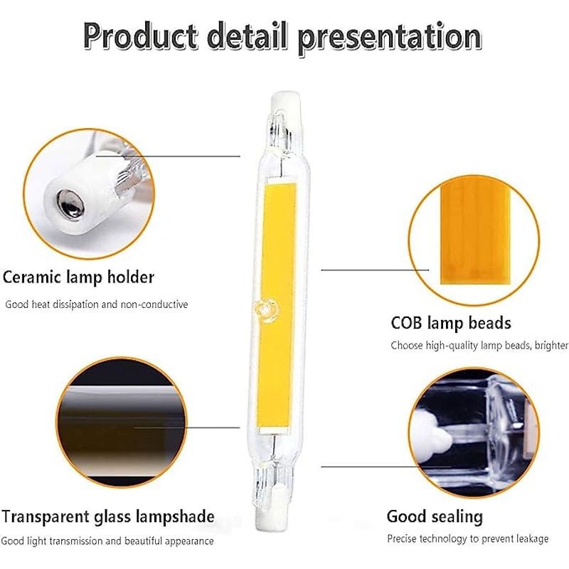 1pc 118mm 78mm 10W LED J-Type Lights Bulb 1000lm R7S T1 COB Beads 100W Halogen Equivalent Warm Cold White 360°Beam Angle 110-240V3