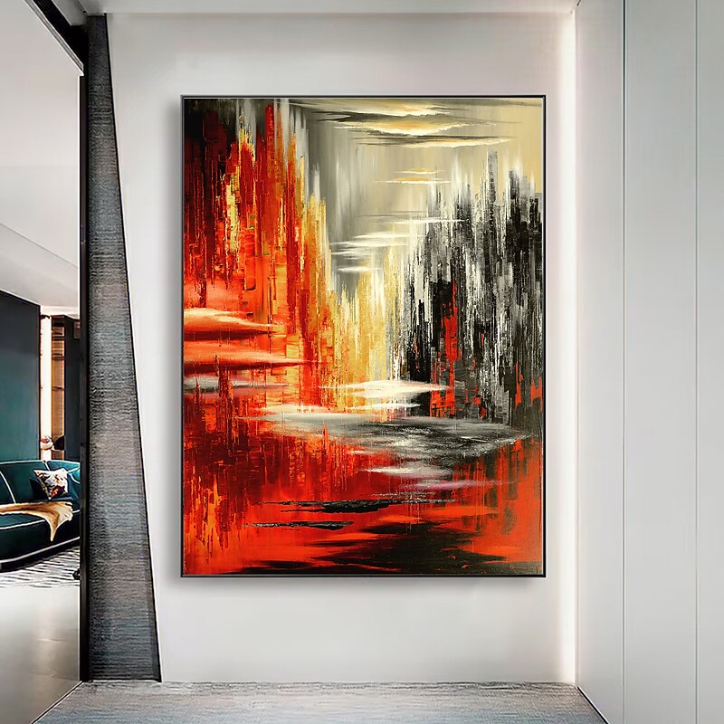 Handmade Oil Painting  Canvas wall Art Decoration  Abstract Knife Painting  Landscape Red For Home Decor Rolled Frameless Unstretched Painting4