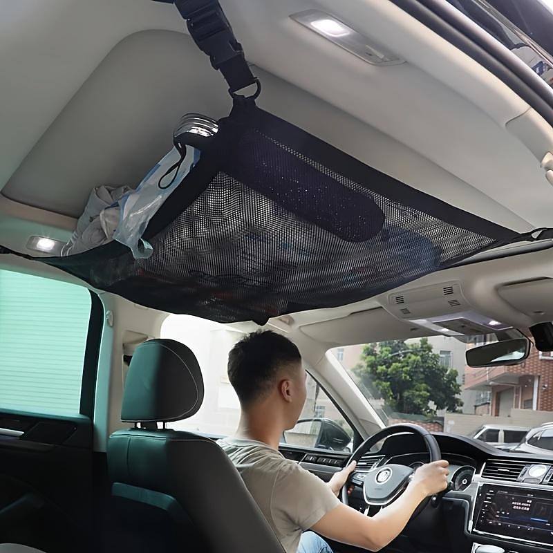 SUV Car Ceiling Storage Net Pocket Double-Layer Mesh Car Roof Bag Interior Cargo Net Breathable Mesh Bag Auto Stowing Tidying Travel Long Trip Camping Interior Accessories3