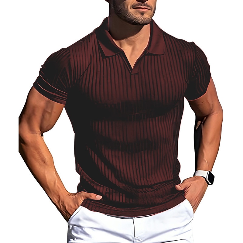 Men's Polo Shirt Golf Shirt Casual Holiday Lapel Short Sleeve Fashion Basic Plain Sexy Summer Regular Fit Black Wine Polo Shirt2