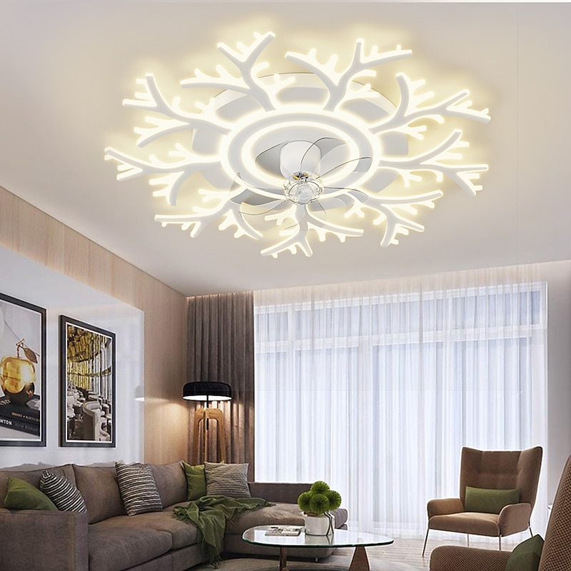 LED Ceiling Fans Dimmable with Remote Contral Flower Design Flush Mount Ceiling Lamp Acrylic Lampshade Chandelier Bedroom Living Room3