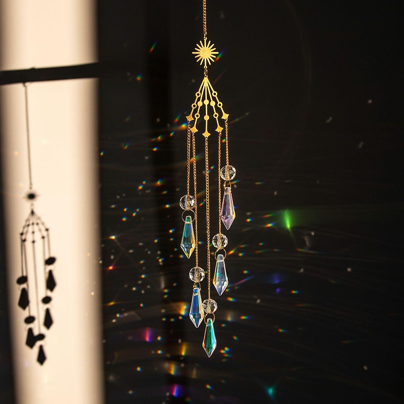Suncatcher Crystal Wind Chimes -Sun Catchers Indoor Window Teardrop Crystal Beads Prism Sun Catcher Garden Outdoor Home Decorations Hanging Decor for Ceiling Kitchen Light Catcher4