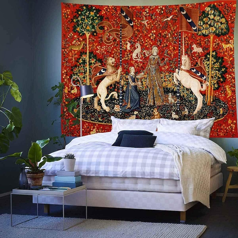 Medieval Lady Painting Tapestry Middle Age Tapestry Wall Art Large Tapestry Mural Decor Photograph Backdrop Blanket Curtain Home Bedroom Living Room Decoration2