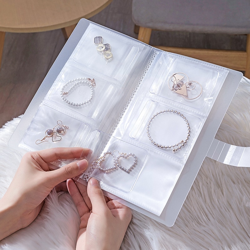 Jewelry Storage Box Ear Studs Anti Oxidation Ring Hand Ornament Transparent Dustproof Storage Bag Necklace Jewelry Book Sealed Bag