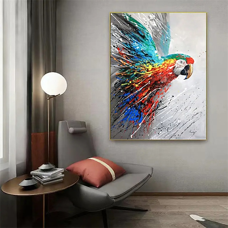 Oil Painting 100% Handmade Hand Painted Wall Art On Canvas Colorful Animal Abstract Parrot Bird Home Decoration Decor Rolled Canvas No Frame Unstretched4