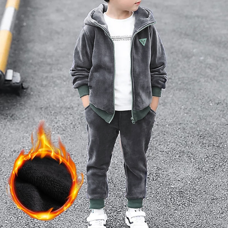 Boys 3D Letter Hoodie & Sweatpants Set Clothing Set Long Sleeve Fall Winter Fashion Cool Kids 3-12 Years Vacation Regular Fit