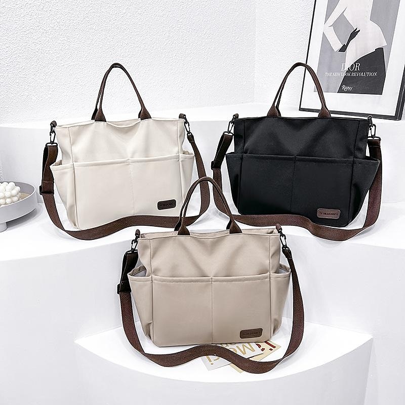 Large Canvas Tote Bag with Multiple Pockets – Casual Crossbody Shoulder Handbag for Women, Travel & Everyday Use