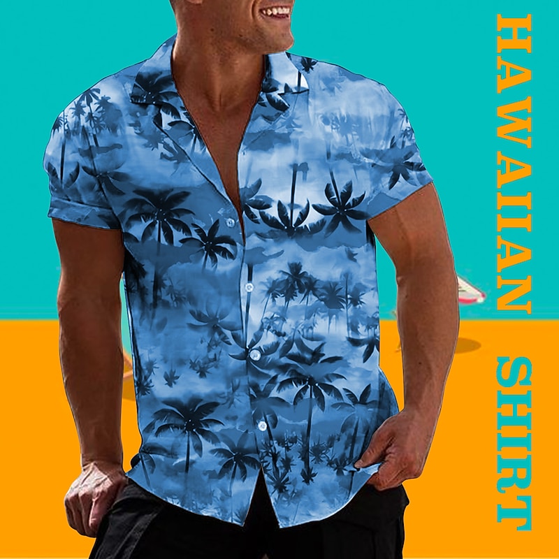 Men's Gradient Coconut Tree Tropical Plants Shirt Summer Hawaiian Shirt Aloha Shirt Short Sleeve Shirt Turndown Tropical Fashion Hawaiian Casual Hawaiian Holiday Black Blue Purple S M L3