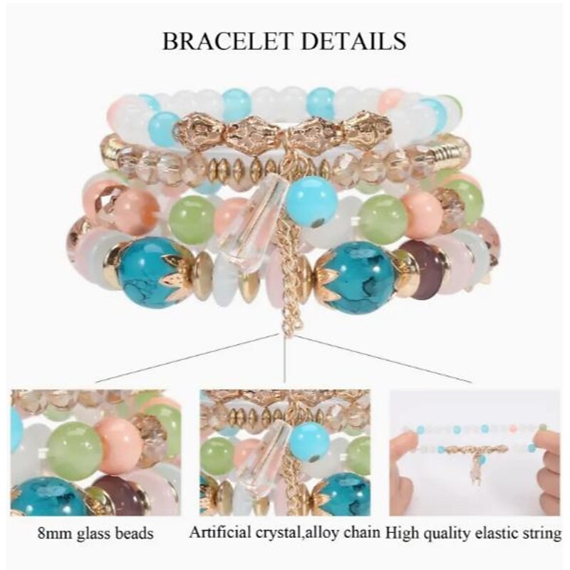 Bohemian Bracelet Women's Imitation Agate Alloy Tassel Multicolor Crystal Glaze Bracelet Set Fashion European and American Jewelry2