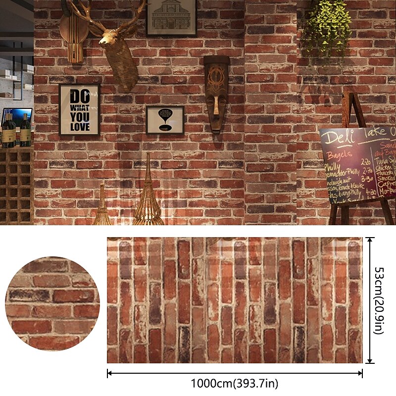 Cool Wallpapers Brick Wallpaper Wall Mural Wall Covering Sticker Film Modern Faux Brick non Woven Home Decor 53x1000cm/20.87''x393.7''2
