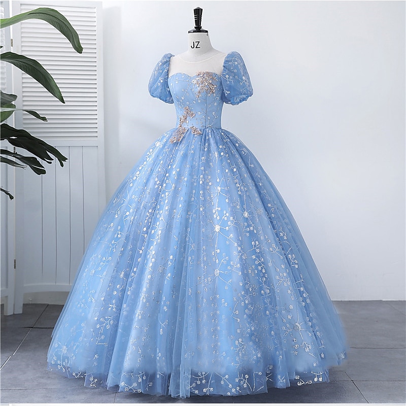 Ball Gown Quinceanera Dresses Princess Dress Performance Sweet 16 Floor Length Short Sleeve Square Neck  with Pearls Appliques  dress to impress