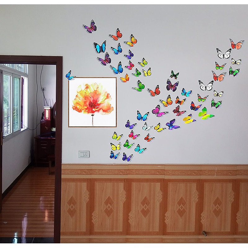 80 PCS 3D Butterfly Wall Decor Butterfly Wall Decals DIY Art Decor Crafts Removable Mural Stickers Butterfly Decorations for Home Room Bedroom Nursery Decor3