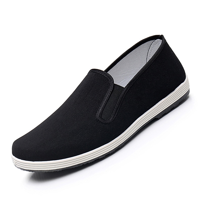 Men's Black Canvas Slip-On Shoes with Anti-Slip Sole – Lightweight Traditional Loafers for Daily Wear and Indoor Comfort