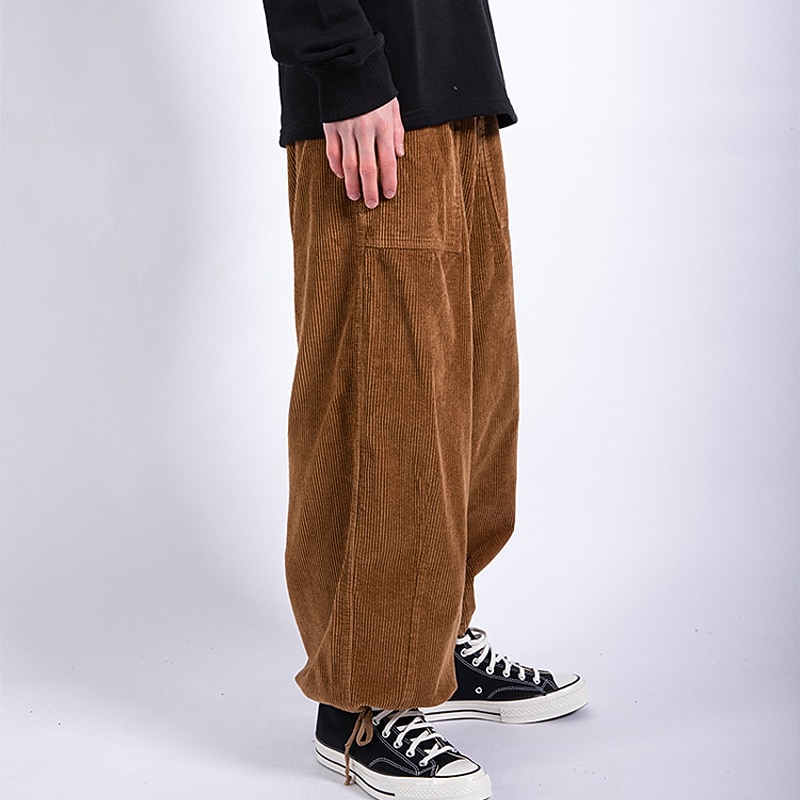 Men's Corduroy Pants Trousers Baggy Pants Casual Pants Pocket Wide Leg Baggy Solid Color Comfort Warm Full Length Casual Daily Fashion Streetwear Loose Fit Black Brown3