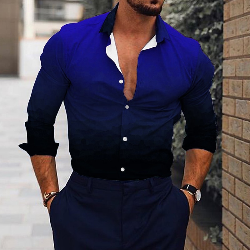 Men's Shirt Dress Shirt Gradient Outdoor Casual Blue Purple Brown Green Long Sleeve Turndown Summer Spring Clothing Apparel Print2