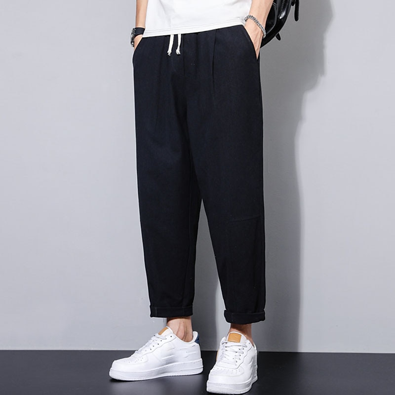 Men's Linen Pants Trousers Summer Pants Pocket Plain Comfort Breathable Outdoor Daily Going out Linen / Cotton Blend Fashion Streetwear Black Green3