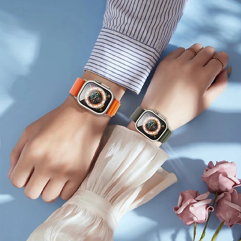 Watch Case for Apple Watch Ultra 49mm Screen Protector 49mm 9H Tempered Glass Titanium Alloy Frame Keep Original Touch Sensitive Lightweight Protective Glass Film for iwatch Ultra 49mm4