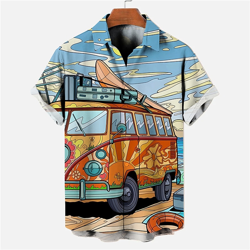 Men's Bus Shirt Summer Hawaiian Shirt Aloha Shirt Short Sleeves Shirt Turndown Fashion Streetwear Designer Outdoor Street Casual Blue Green S M L