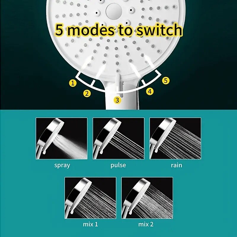 5 Mode Shower Head High Pressure Handheld Spray, with Stop Button Adjustable High-Pressure Water Saving, Shower Bathroom Accessories, Large Panel Electroplating Five-speed Showerhead2