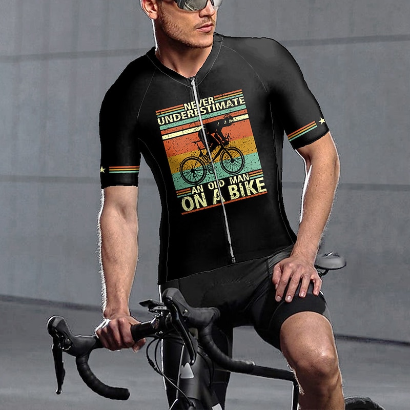 Men's Cycling Jersey Retro Letter & Number Funny Short Sleeve Bike Jersey Top with 3 Rear Pockets Mountain Bike MTB Road Bike Cycling Quick Dry Soft Reflective Strips Back Pocket Sports Blue Green - Main Image