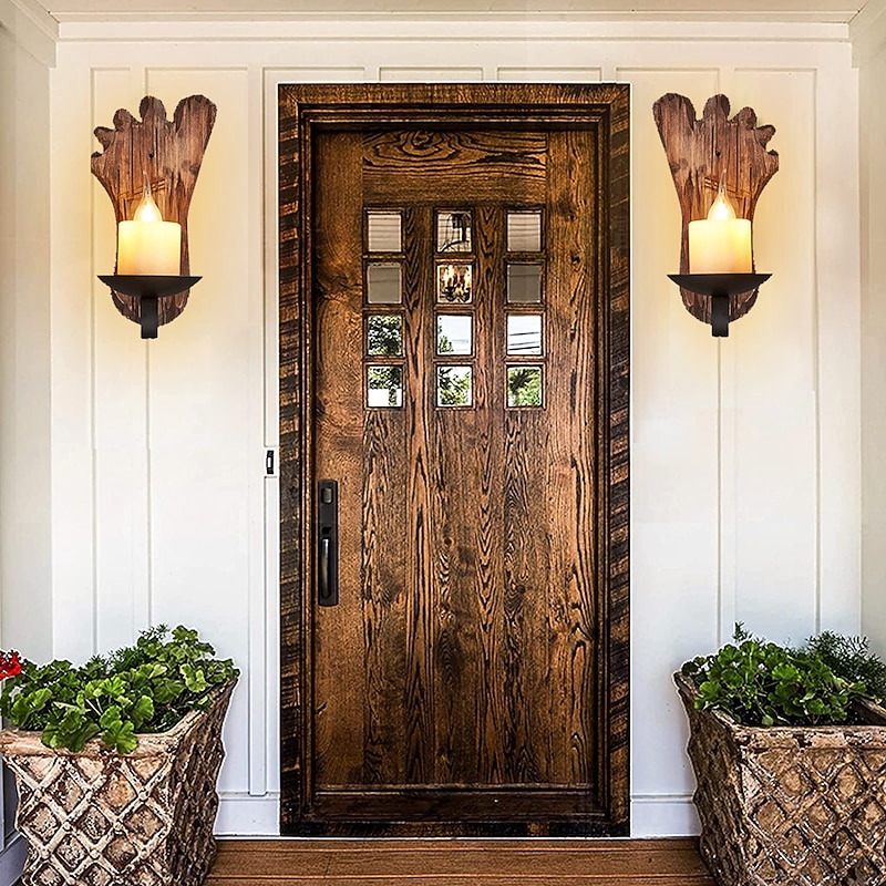 Industrial Style Rural Retro Wood Wall Lamp Marble Lampshade Gray Log Suitable for Indoor Farmhouse Coffee Kitchen Study Lighting E14/E12 Candle Bulb AC110V AC220V