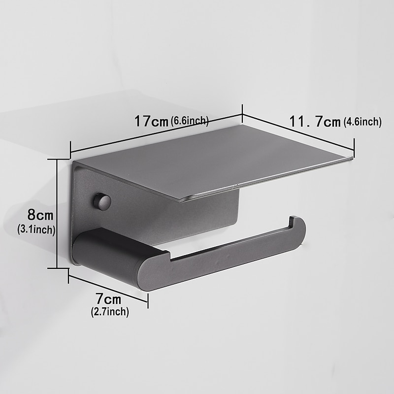 Toilet Paper Holder with Shelf Wall Mounted,Aluminum Toilet Paper Roll Holder, Tissue Roll with Mobile Phone Storage2