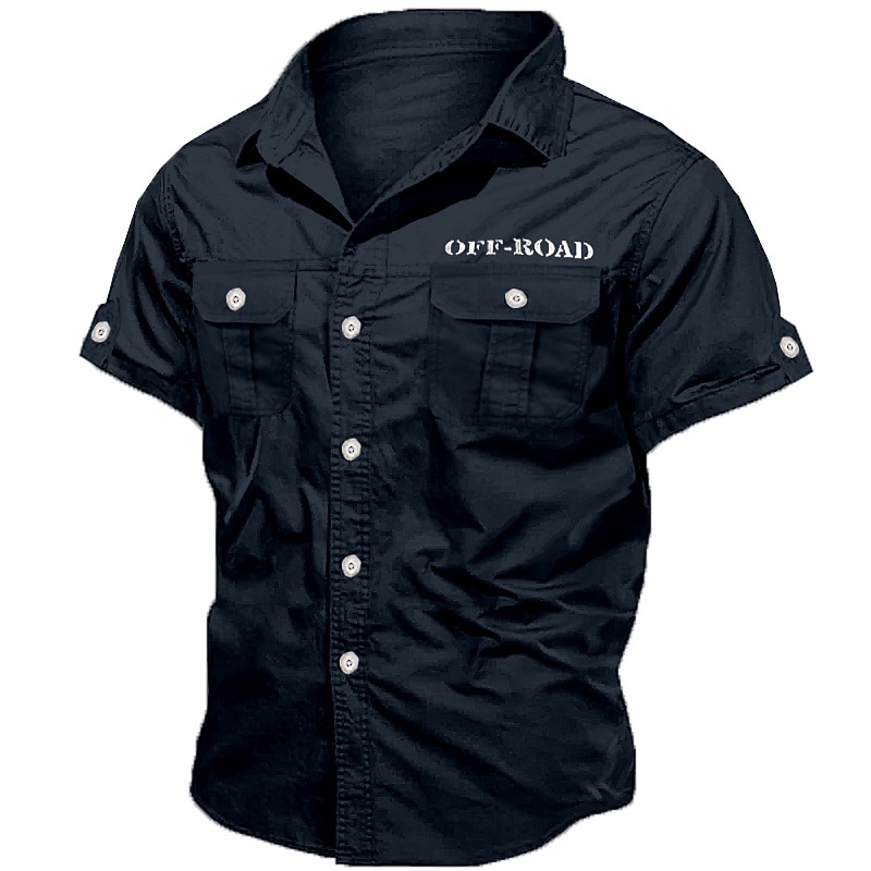 Men's Shirt Workwear Shirts Casual Shirt Work Shirt Button Up Shirt Cargo Shirt White Red Navy Blue Green khaki Short Sleeve Graphic Letter Turndown Vacation Going out Print Clothing Apparel Polyester4