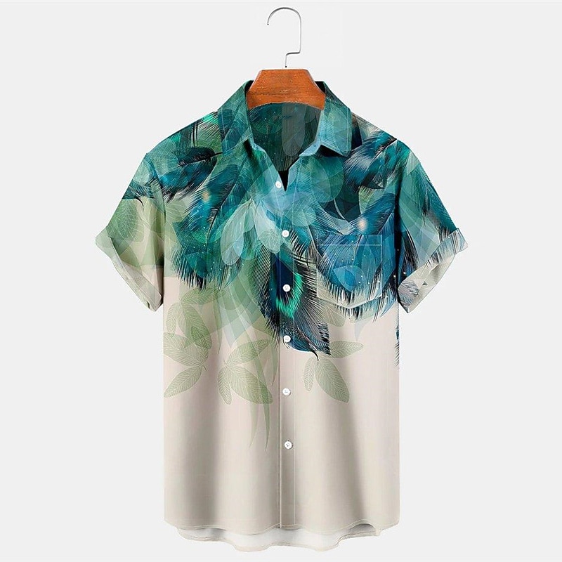 Men's Leaves Shirt Button Up Shirt Short Sleeve Tropical Fashion Streetwear Street Daily Weekend Summer Spring Turndown Print Button-Down Black+Black Yellow Blue Gray+Blue Coffee3