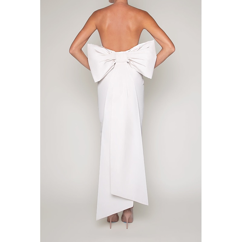 Sheath Cocktail Dresses Party Dress Wedding Guest Engagement Tea Length Sleeveless Strapless Fall Wedding Reception Satin with Bow(s) Dresses2